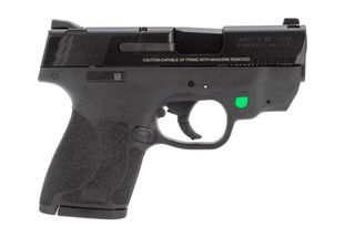 Smith and Wesson M&P Shield 2.0 9mm pistol with green integrated laser
